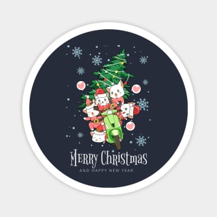 Cool Santa Cat - Happy Christmas and a happy new year! - Available in stickers, clothing, etc Magnet